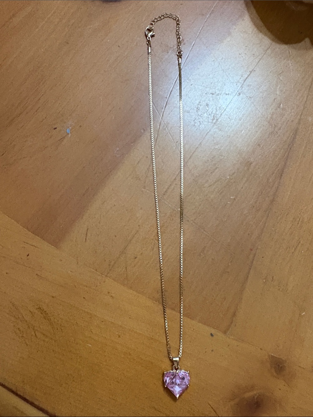 Gold Chain Necklace with Pink Heart Pendant